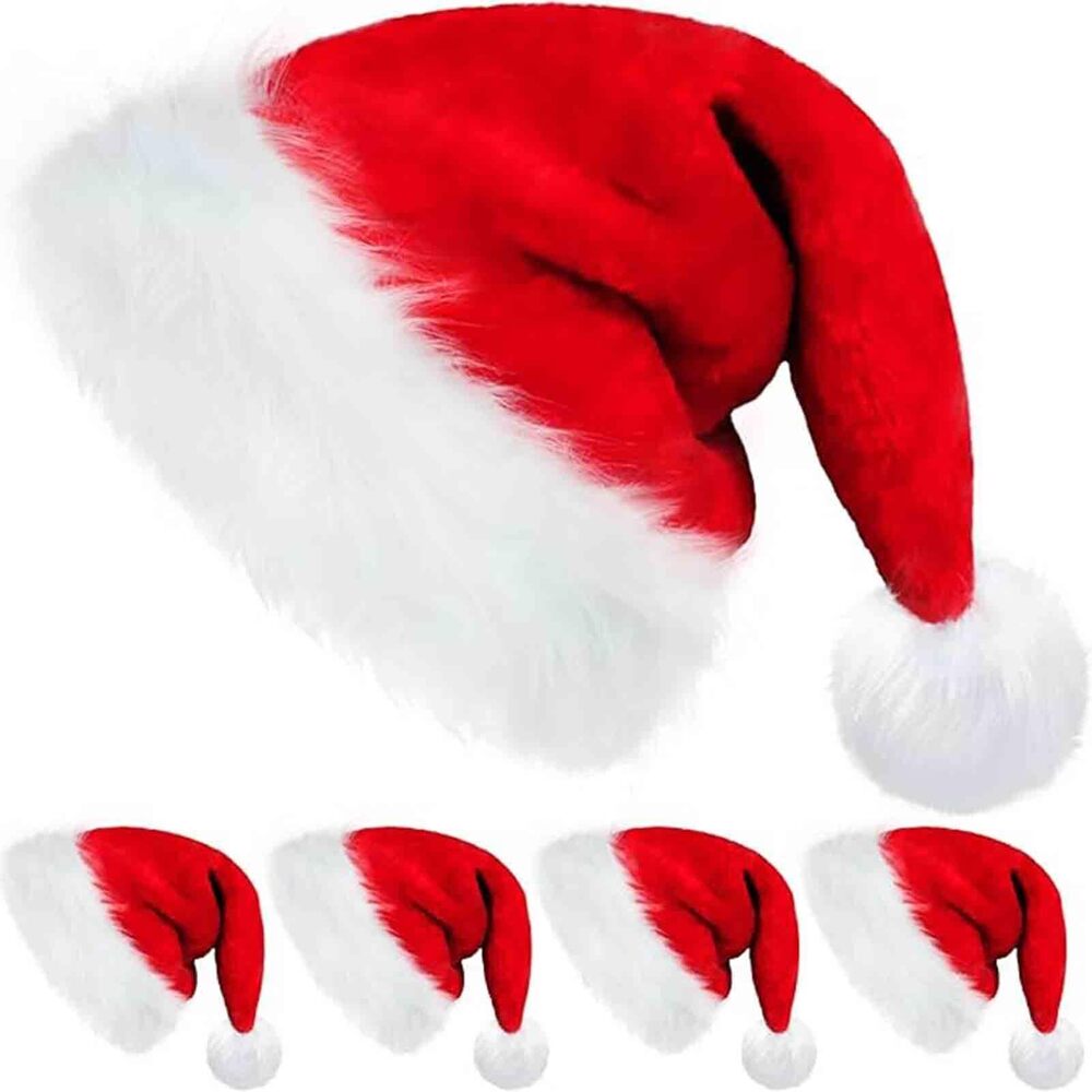 4506 4PCS Velvet Santa Hats,Adults Unisex Soft Thicken Faux Fur Santa Claus